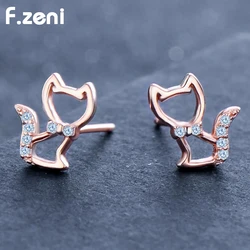 С покрытием из белого золота с покрытием из розового золота ПЭТ формы серьги гвоздики в форме 925 стерлингового серебра женские мелких животных Циркон кошка форма серьги