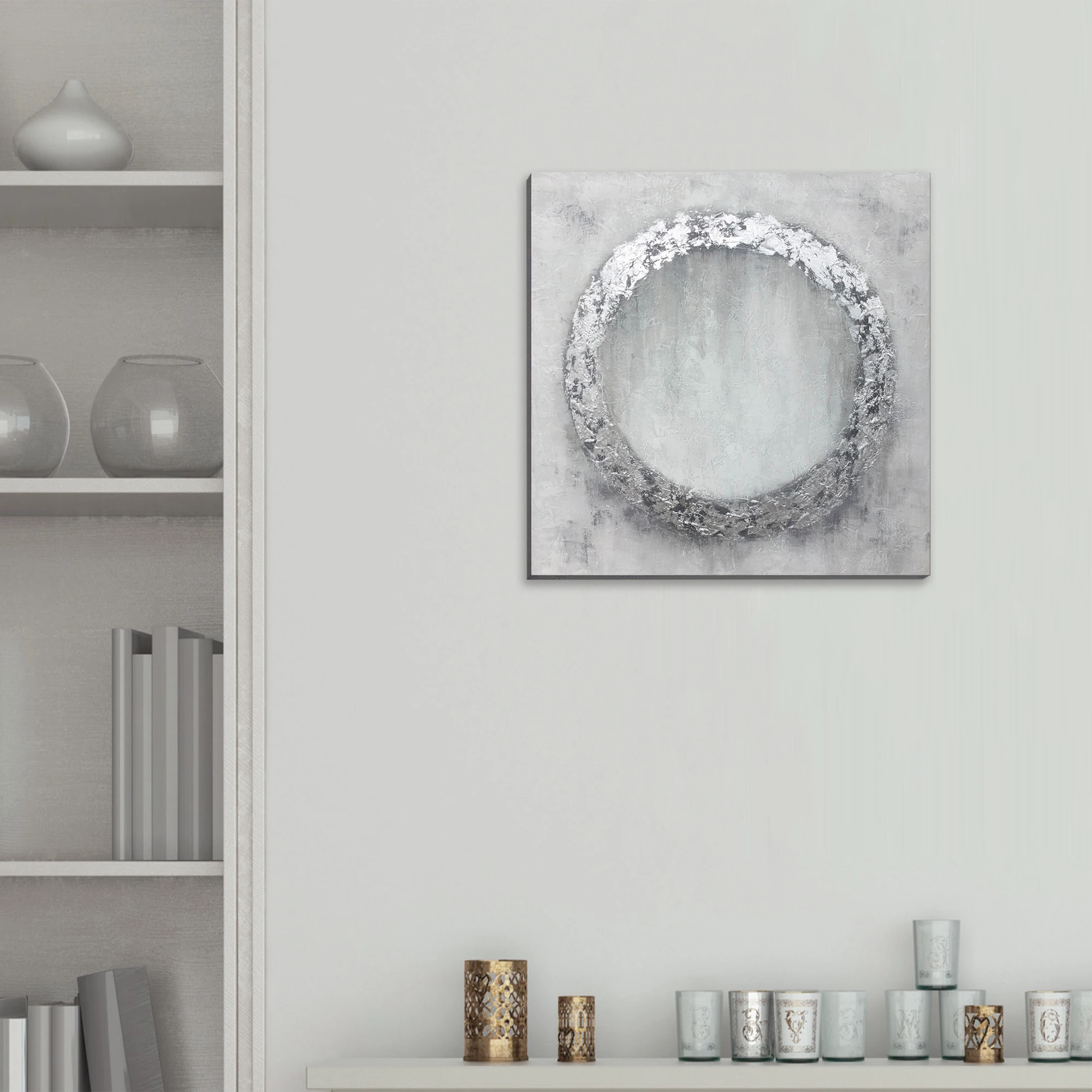 Canvas Sliver Ring Handpainted Foil Stretched Oil Painting Art On Canvas Modern Abstract