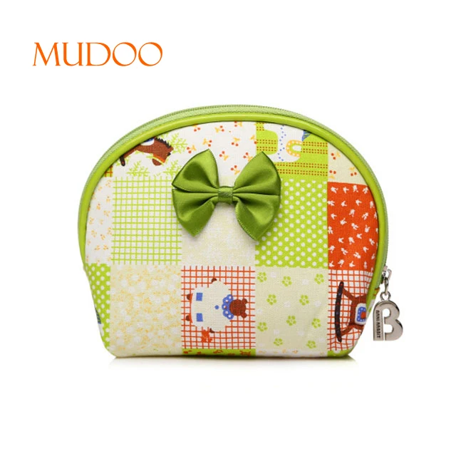 Lady green PU cosmetic bag with bow