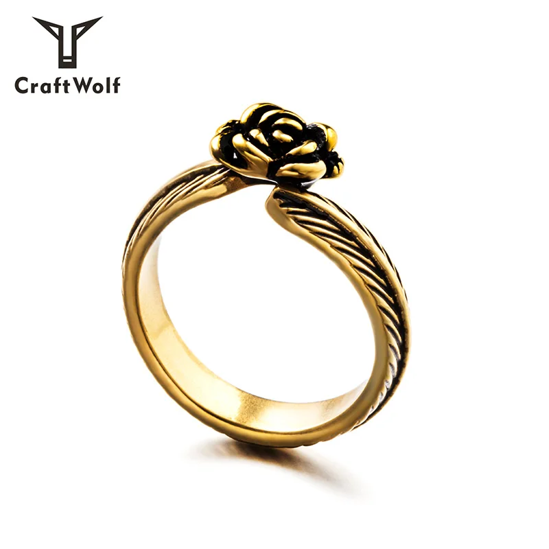Craft Wolf Hot Sale High Quality Couple Feather Rose Gold  Ring