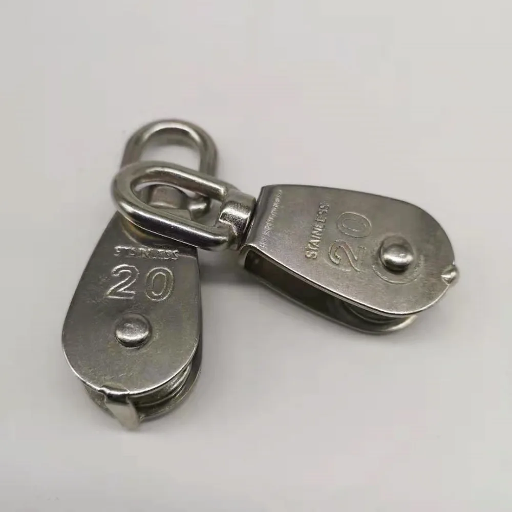 M20 High Quality Stainless Steel Heavy Steel Single Wheel Swivel Lifting Rope Pulley Block 304
