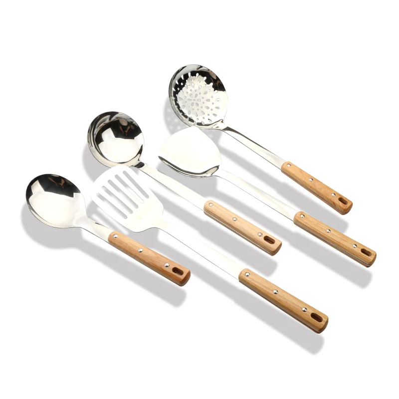 Solid Wood Cooking Tool set Stainless Steel Kitchen Utensil Set With Wooden Handle