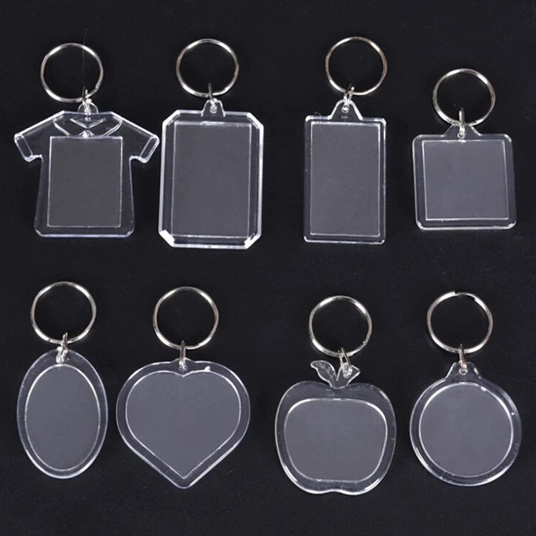 Wholesale DIY rectangle heart round style transparent acrylic blank keychain for gift