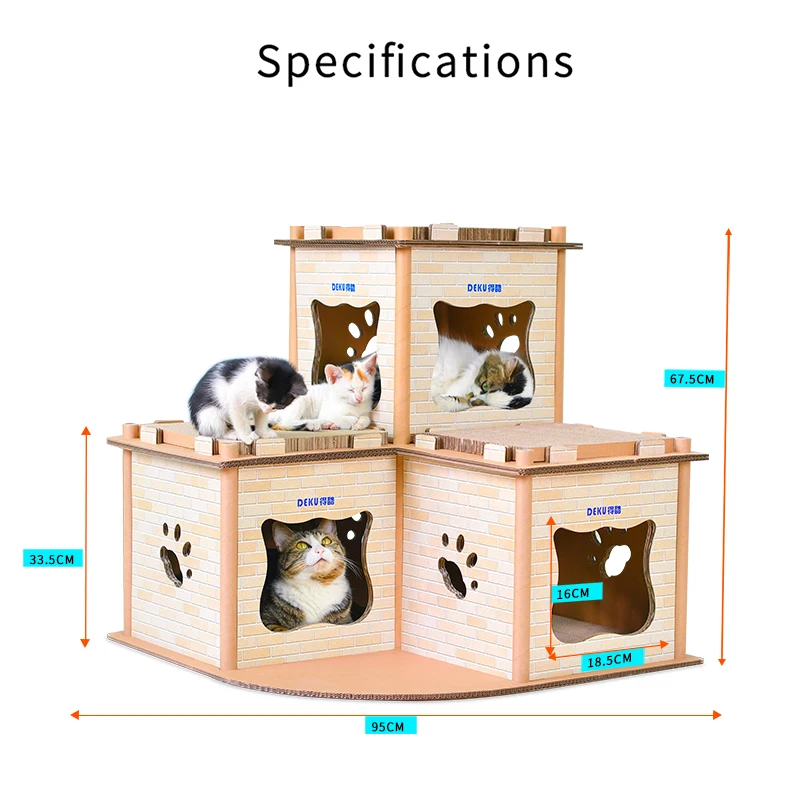 DEKU luxury  house Shape cat tower  flat package corrugated cardboard cat scratcher with free catnip manufacturer offer OME