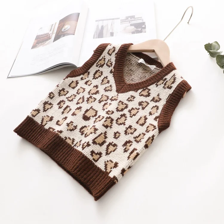 
China Wholesaler Toddler Knitwear Pattern Baby Leopard Print Knit Vest 
