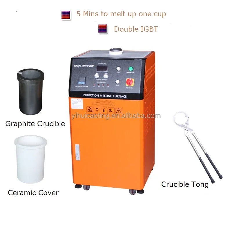 2KG Induction gold melting furnace with max temp 1200 C for gold sliver metal melting
