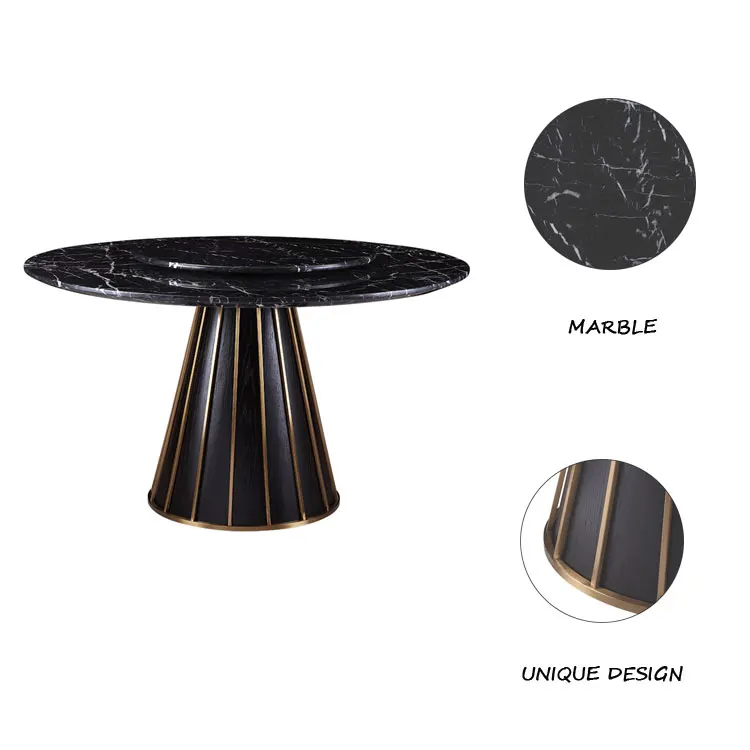 Italy simple design dining room furniture marble top wood base round dining table with rotating center