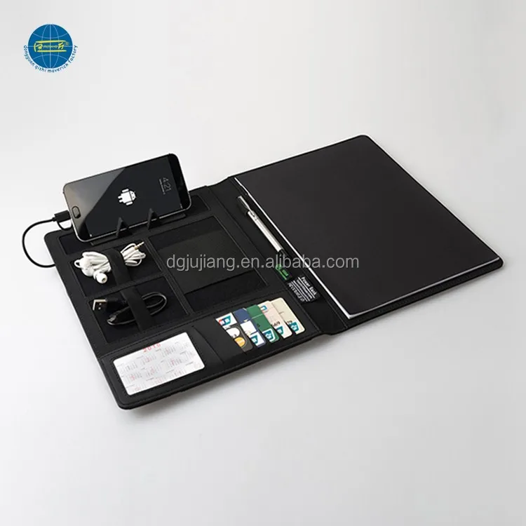 
Leather Organizer Zipped Portfolio Conference Folder Executive Padfolio Business Compendium Folders With Power Bank 
