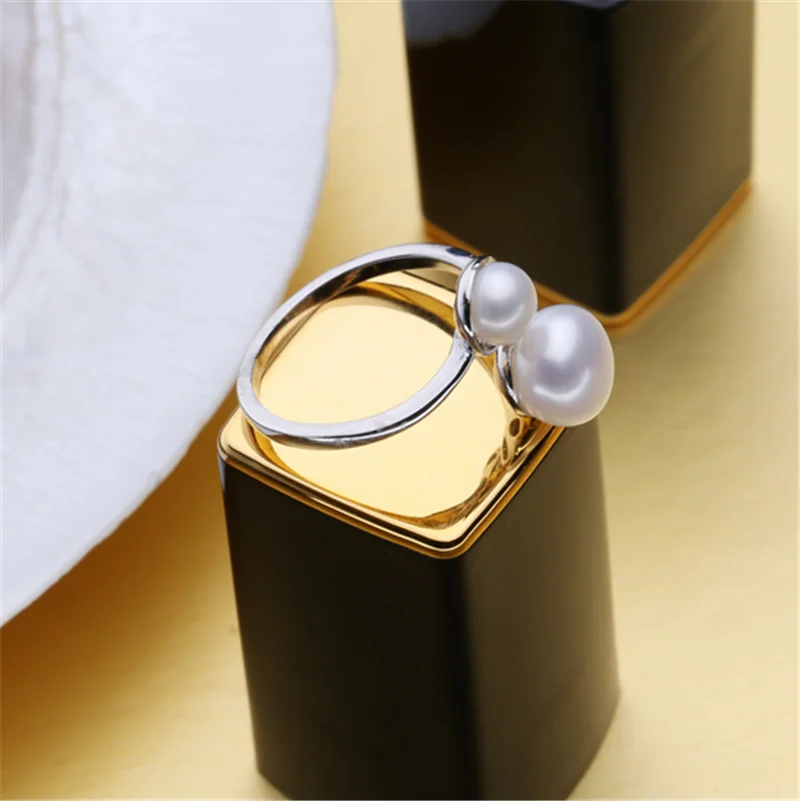 925 sterling silver women fashion white color 7mm and 9mm 3A button freshwater pearl ring