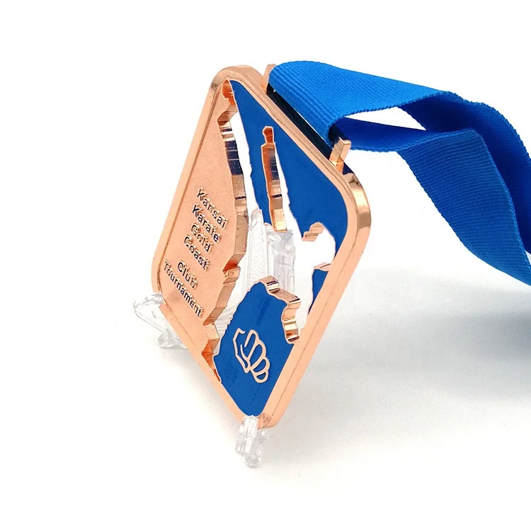 Creative Custom Square Cut Out 3D Metal Copper Enamel Medal Karate