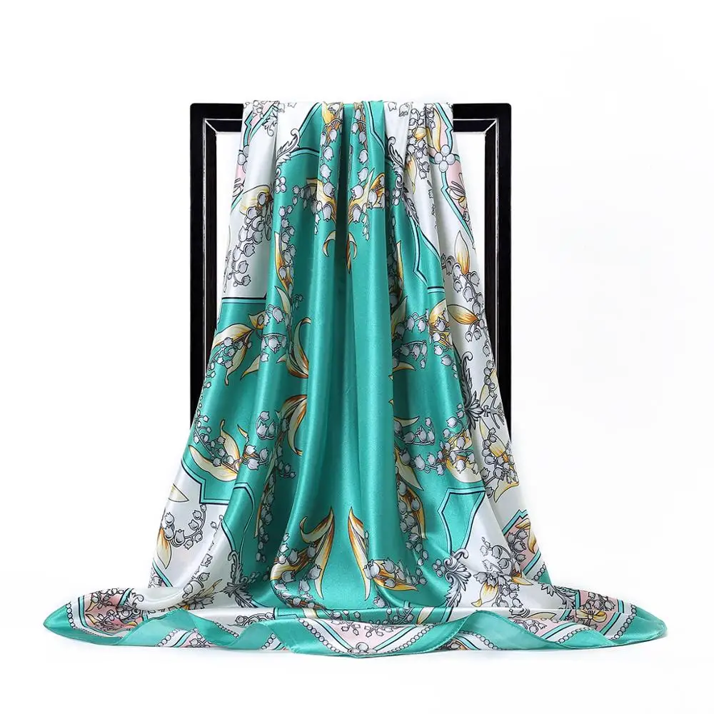 Модные Шелковые шарфы для женщин печати шелковый атлас шарф Женский 90x90 см квадратный платок бандана для головы большой хиджаб шарфы для дам