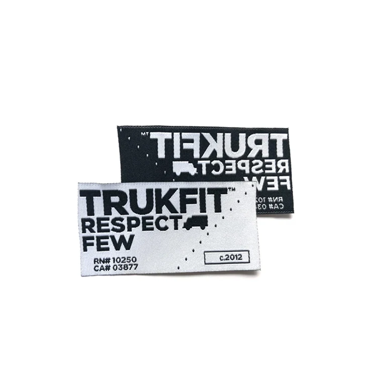 Custom logo black satin silk clothing care woven dress label