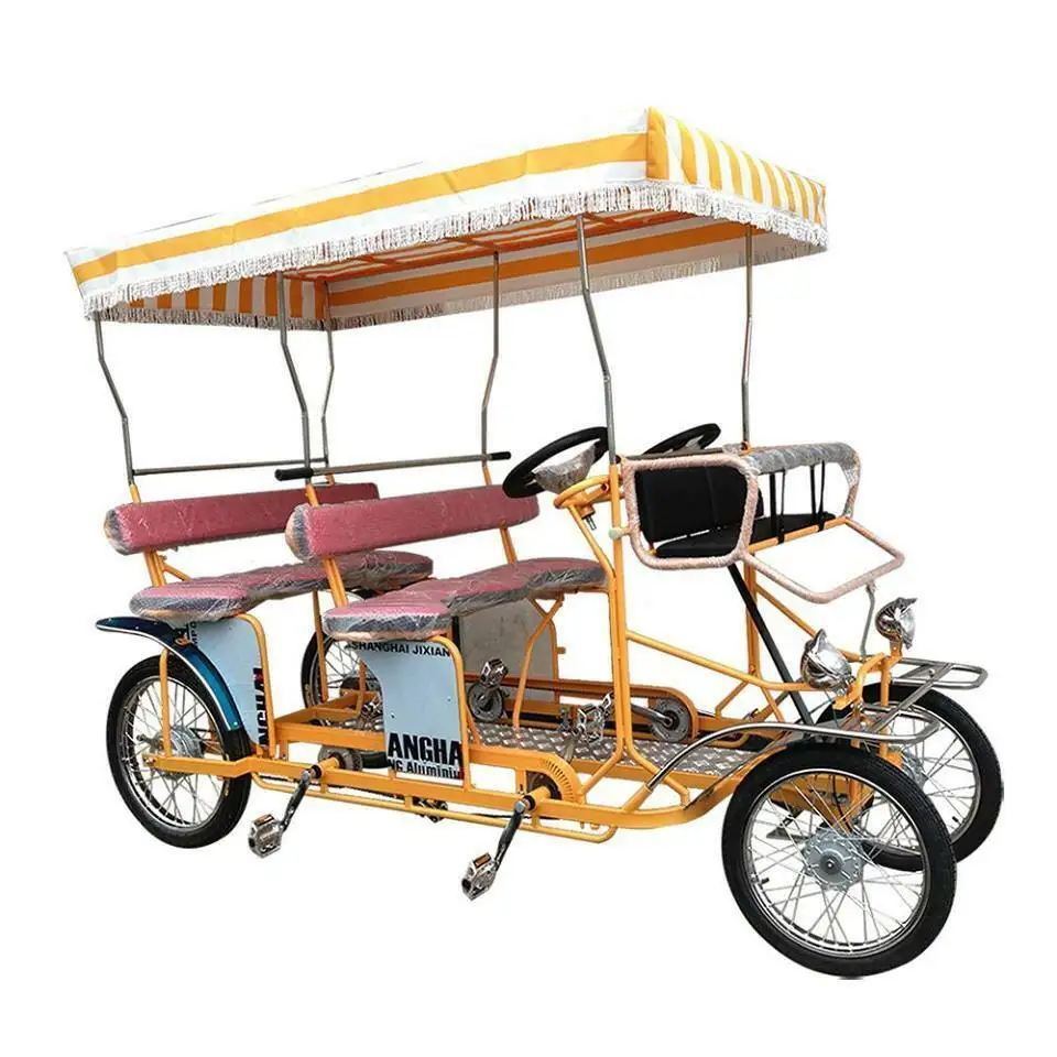 MANUFACTURER BEST QUALITY Surrey Sightseeing 4 seater  TANDEM Bike with led lights  special transportation BICYCLE