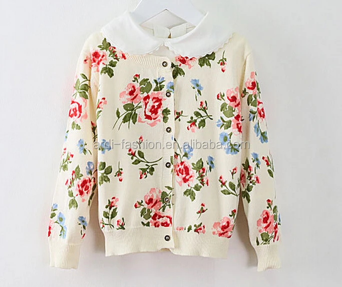 
fancy allover flowers printed handmade knitted sweater for baby girls 