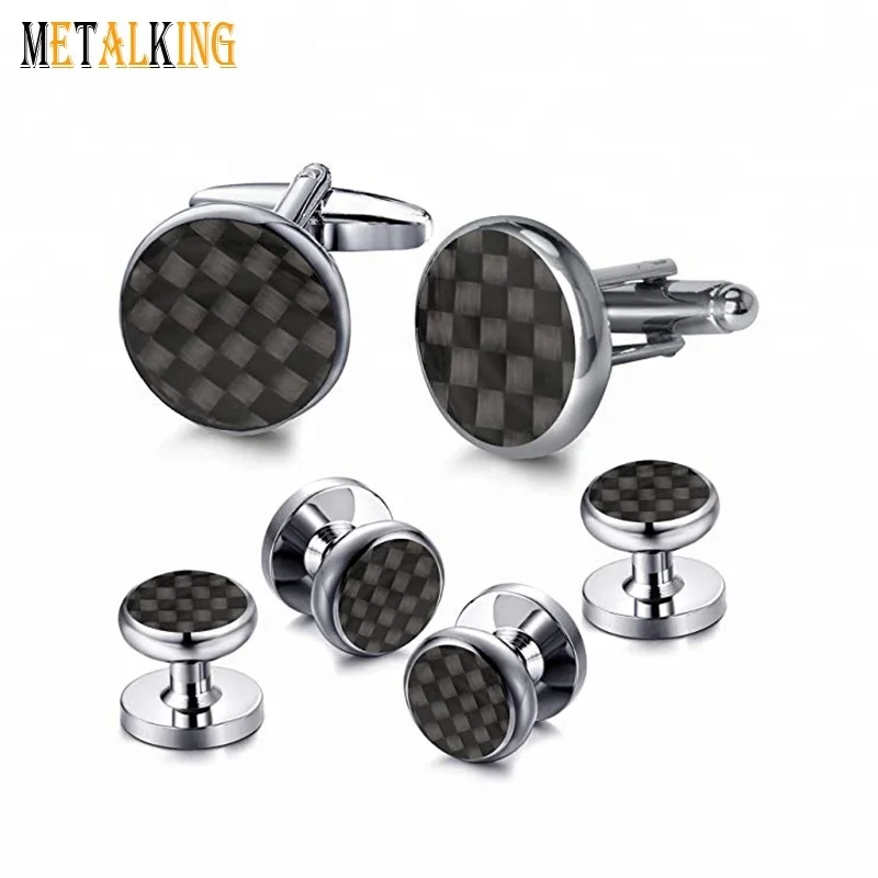 Набор мужских запонок и запонок, серые и черные вставки из углеродного волокна, запонки для смокинга, рубашка, набор гвоздиков
