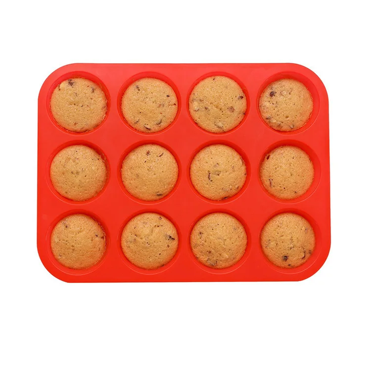 Hot sale 12 holds silicone round cake baking mold muffin pan silicone pastry bakeware pan