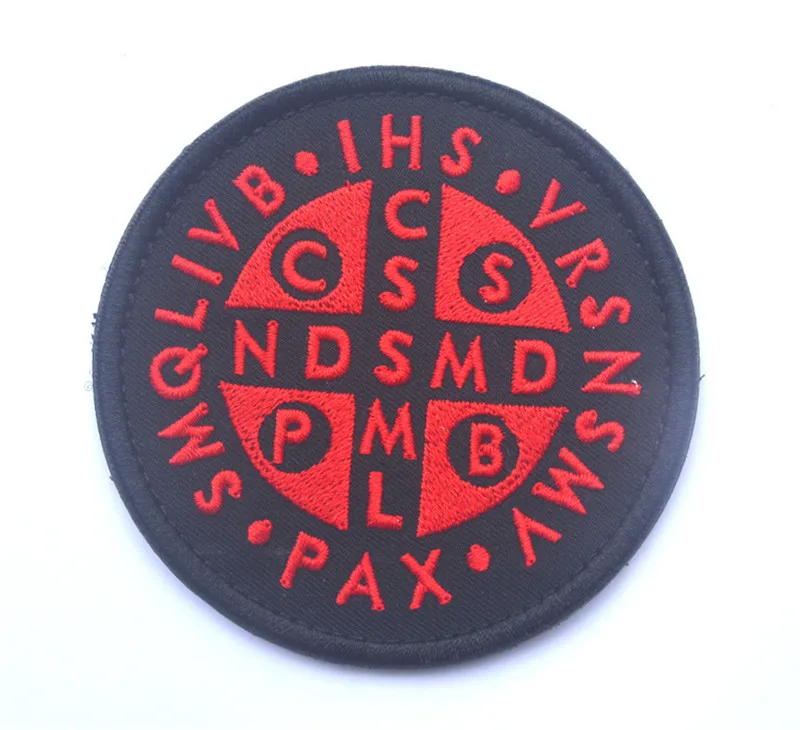 OEM  Saint Benedict Cross Patch Burnt Bronze Catholic USA Tactical Badge Embroidered Patches