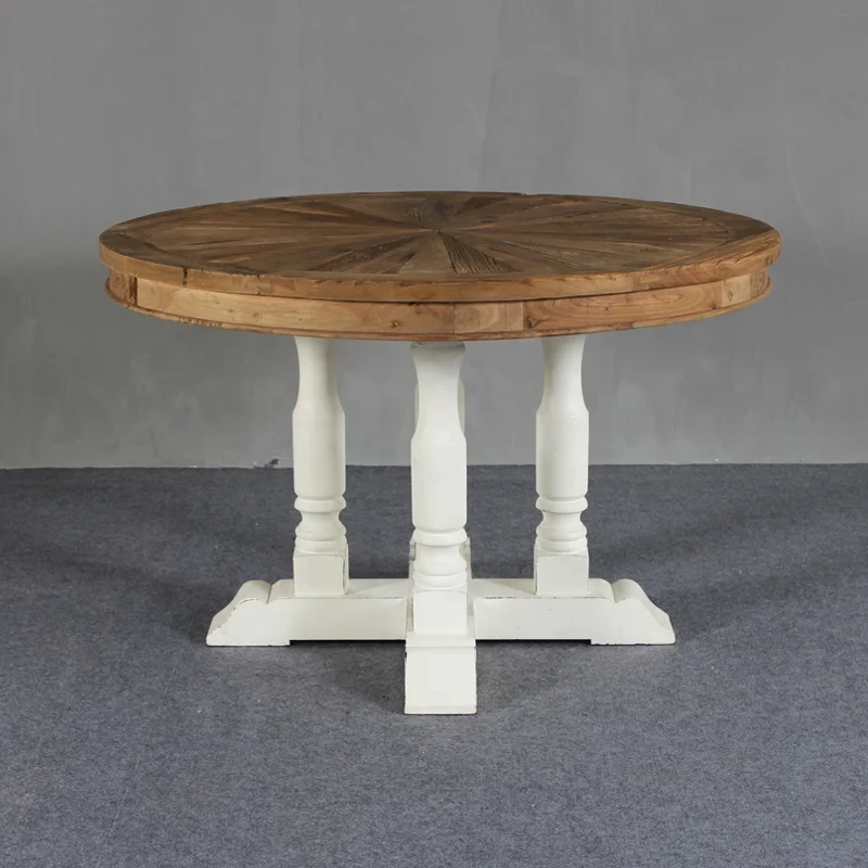 MRS WOODS French Country Style Wooden Dining Restaurant Table Set 6 Seater Round