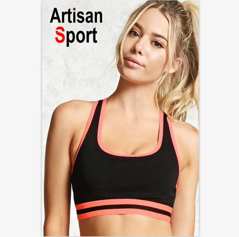 2018 Hot sale cutout back design contrast trim custom polyester spandex dry fit padded fitness bra high impact tube sport bra