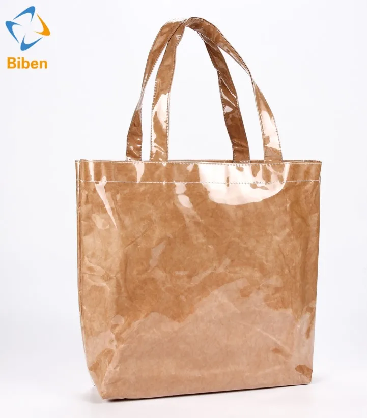 Clear brown tyvek paper waterproof PVC bag with gusset