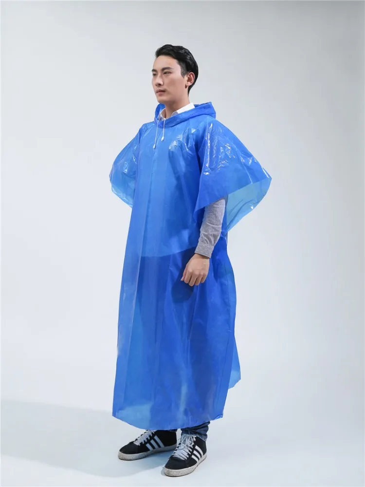 Popular disposable PE raincoat clear plastic blue rain poncho