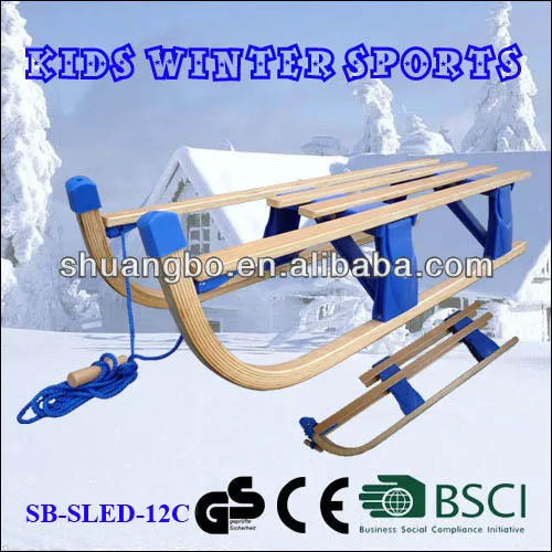 Kids Outdoor Foldable Wooden Snow Sled 110CM for Winter Fun