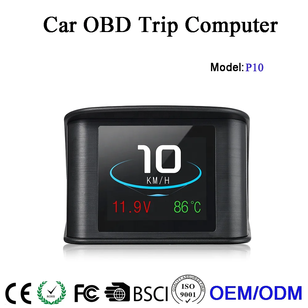 Digital Car Voltage Speed Meter Hud P10 Car Front Display with Water Temperature Alarm Automatic Diagnostic Tool Hud