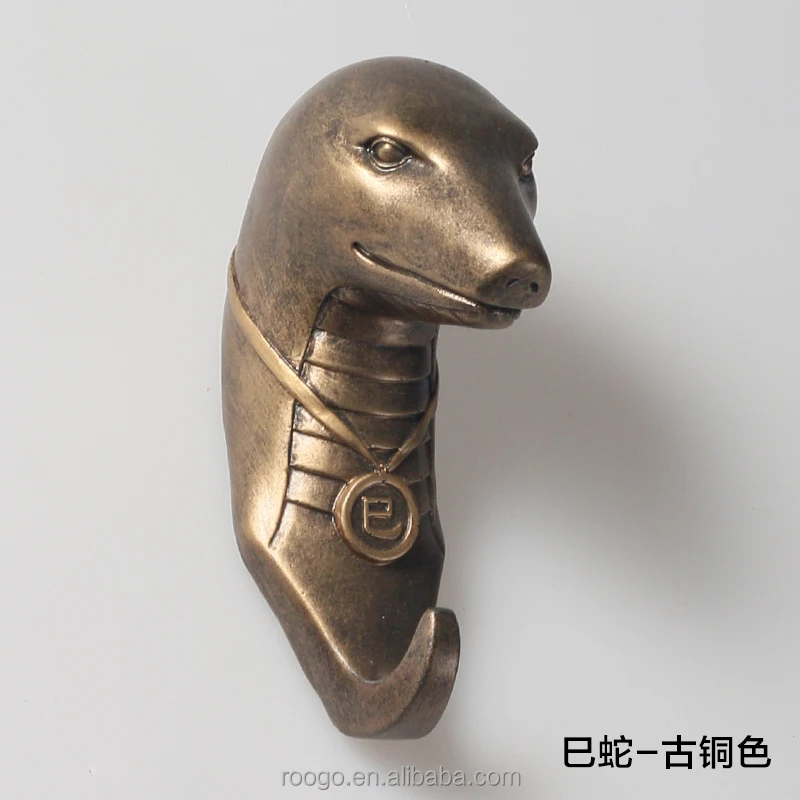 Roogo wholesale home decor simulation vintage bronze 12 zodiac snake head wall hanging hook