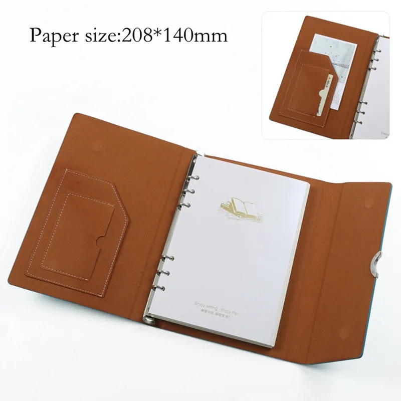 A5 ring binder notebook PU leather hard cover journal colorful  loose-leaf line pages magnetic closure notebook