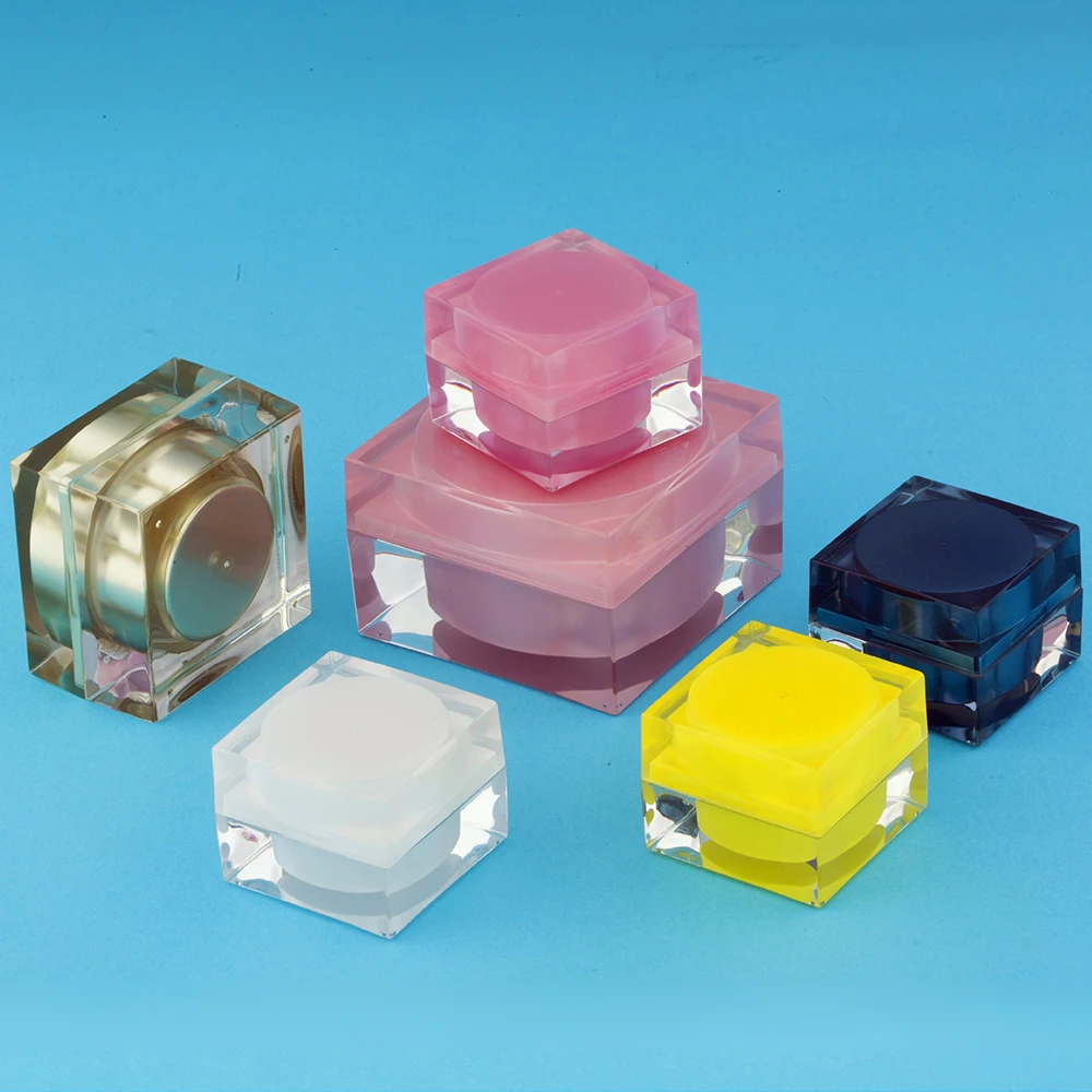 
Hengsheng factory manufacture empty square shaped clear plastic PS acrylic cosmetic cream jar 5ml 15ml 30ml 