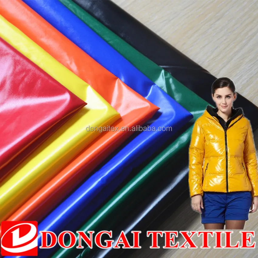 
shiny pu Waterproof nylon taffeta fabric for down jacket 