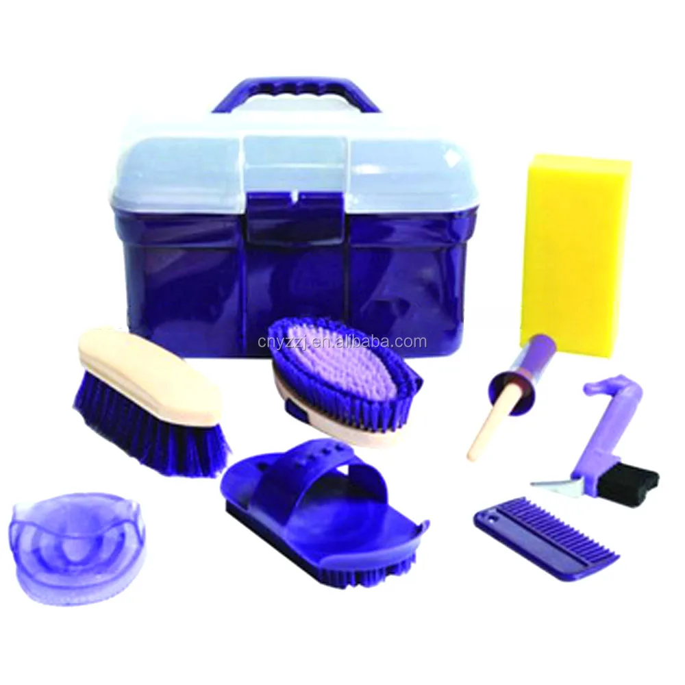 
8-Piece Horse Care Equipment Grooming Kit Box Package Brushes with Wooden Handle Black 