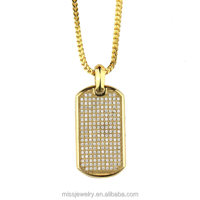 Men Big Iced Out Sterling Silver Dog Tag Pendants Engravable