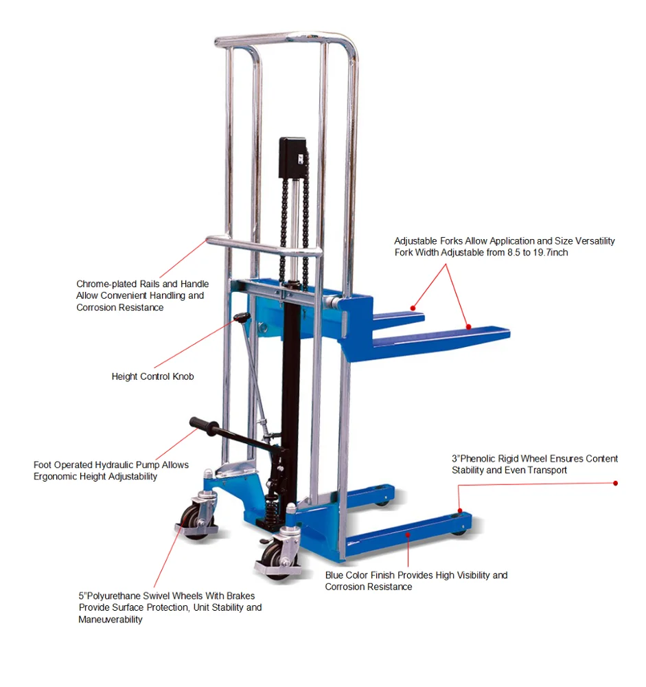 manual pedestrian forklift pallet stacker