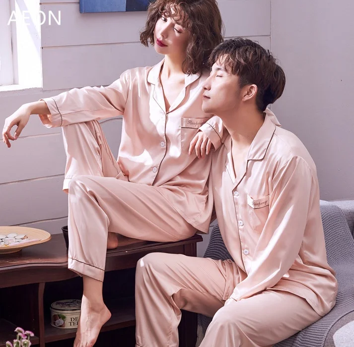 Hot Sale Pyjama Couple Satin Cotton Modal Fabric 2pc Sleepwear Set Lounge wear