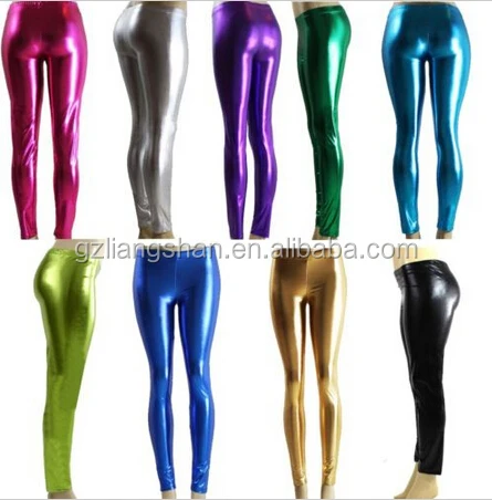OEM Wholesale Bulk New Trend Sequin Metallic Shiny Solid Color Gold Jeggings Space Stripper Dance Rave Leggings