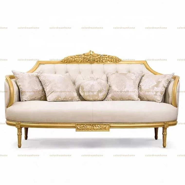 gold color antique French fabric upholstery sofa set velvet fabric for sofa