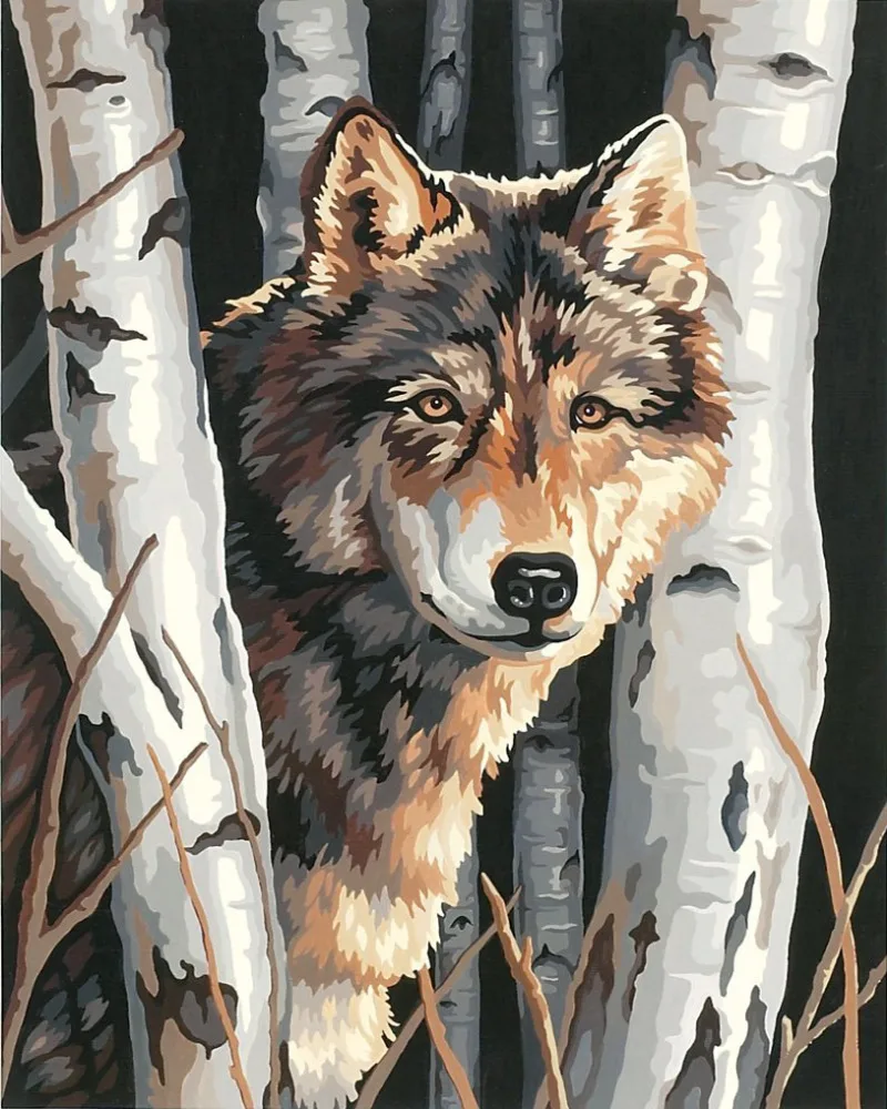 GZ438- 40*50 wolf in forest free fabric painting designs diy diamond painting