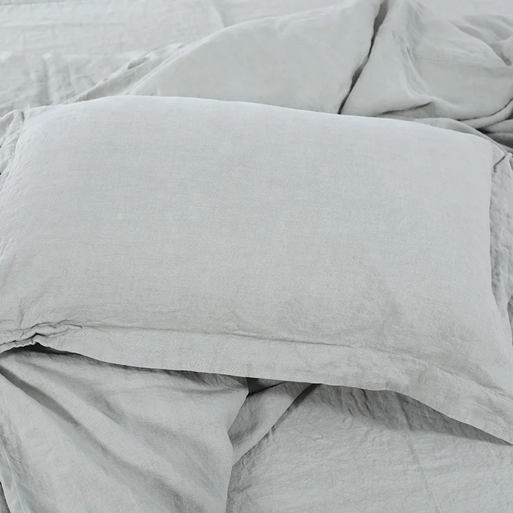 Pure Home French Stone Washed Flax Linen Bedding Quilt Cover Sets Hotel Wholesale 4 Pcs  Bedsheets set