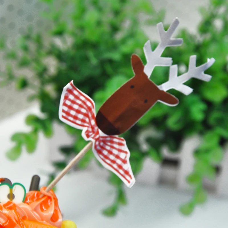 20pcs Picks Christmas Sticks Art Toothpicks Cupcake/Cake/Pie Toppers Party Decoration Xmas Signs Tree/Santa Claus/Elk/Sock prick