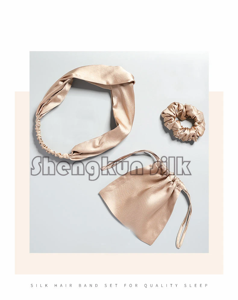 
Travel set Luxury 22 MM Mul-berry Silk Hair Ties Set 3PCS Hair Scrunchie Elastic Twisted Headband hair Bag 