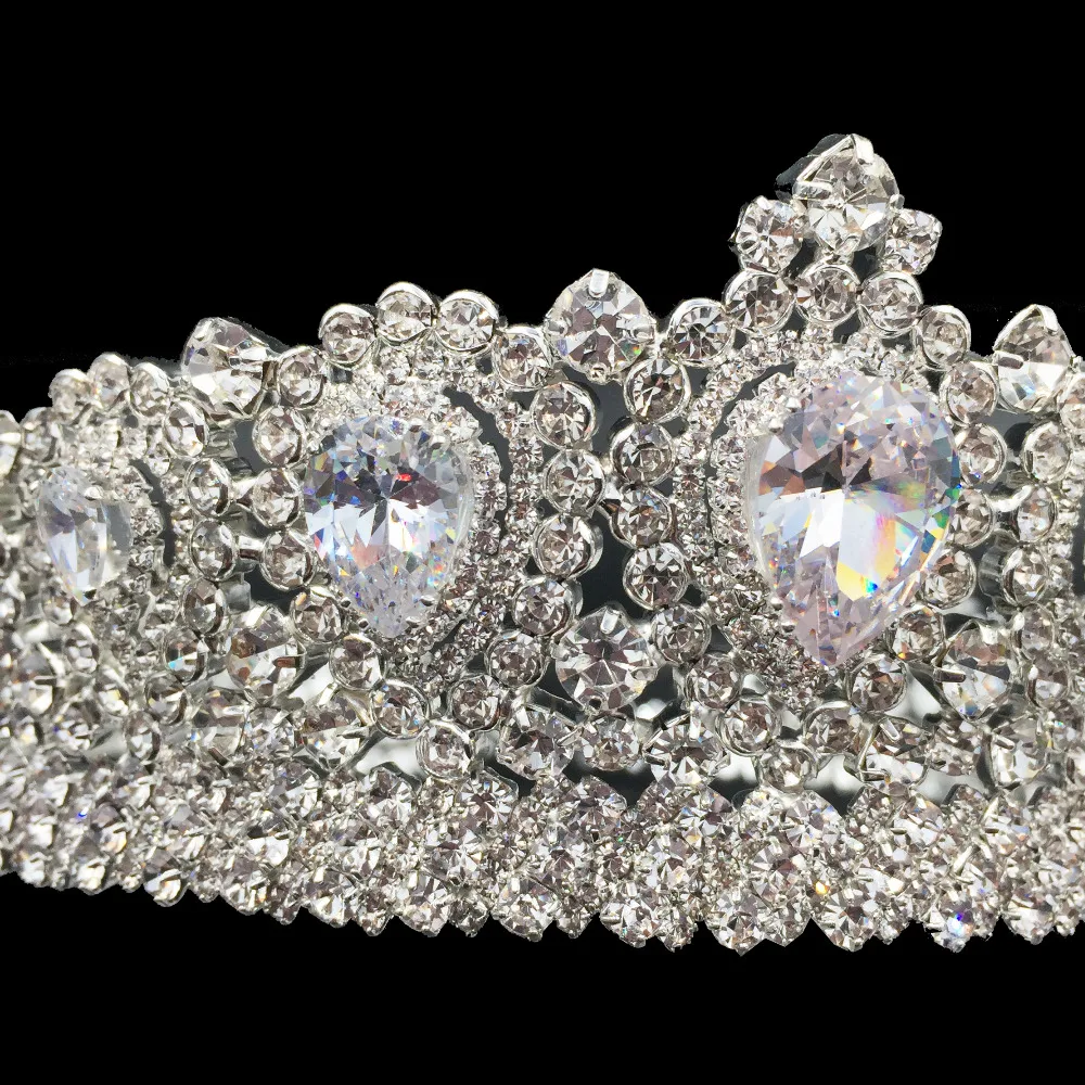 Echsio Cubic Zircon Tiara For Customize-Ball Accessory The Most Sparkly Halo Big Pear Cut Zircon Crown For Women BC3232