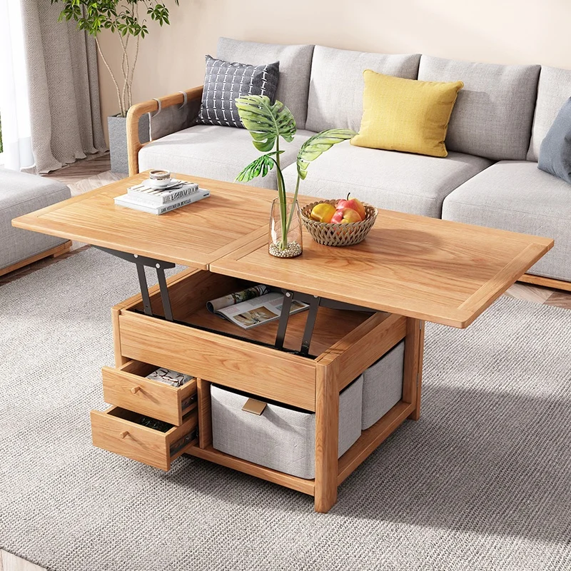 New Design Modern Living Room Furniture Storage Box Lifting Extendable Wooden Folding Coffee Table