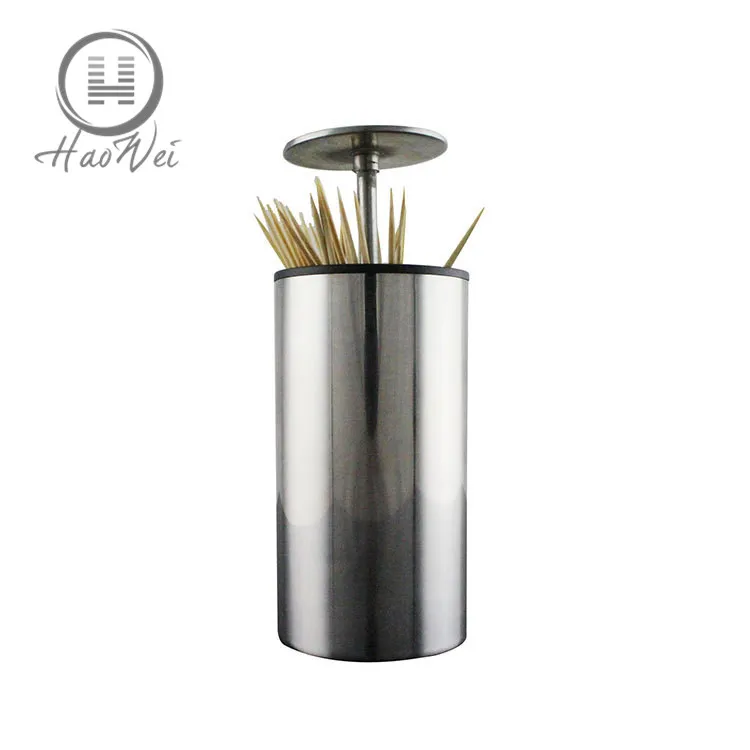 
Round brief press type stainless steel rotate automatic toothpick holder 