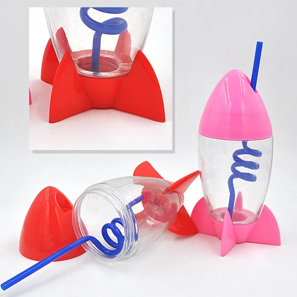 
300ml Rocket Water cup Shaped with Spiral Straw 