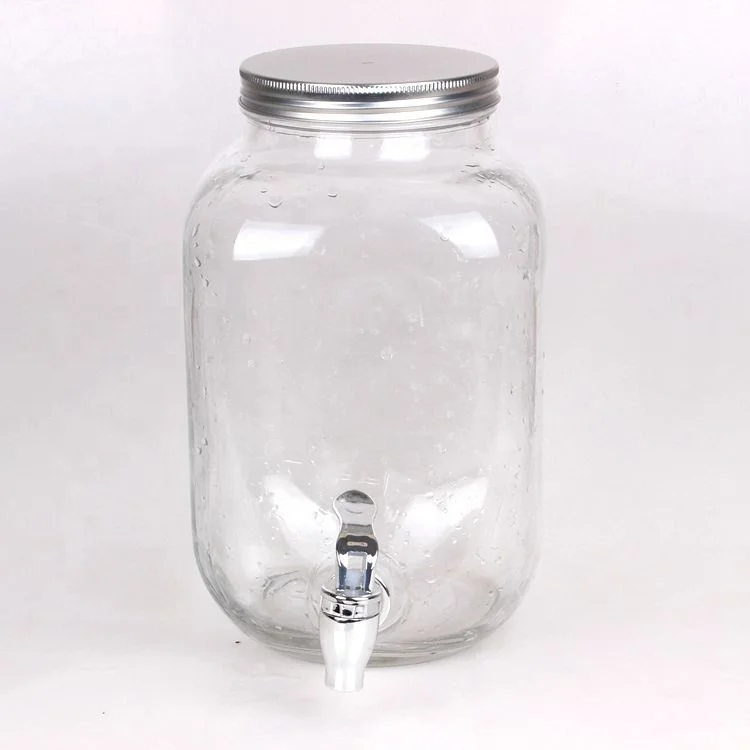 Wholesale glass big water jar drink dispenser with tap and ice barrel 4L 8L