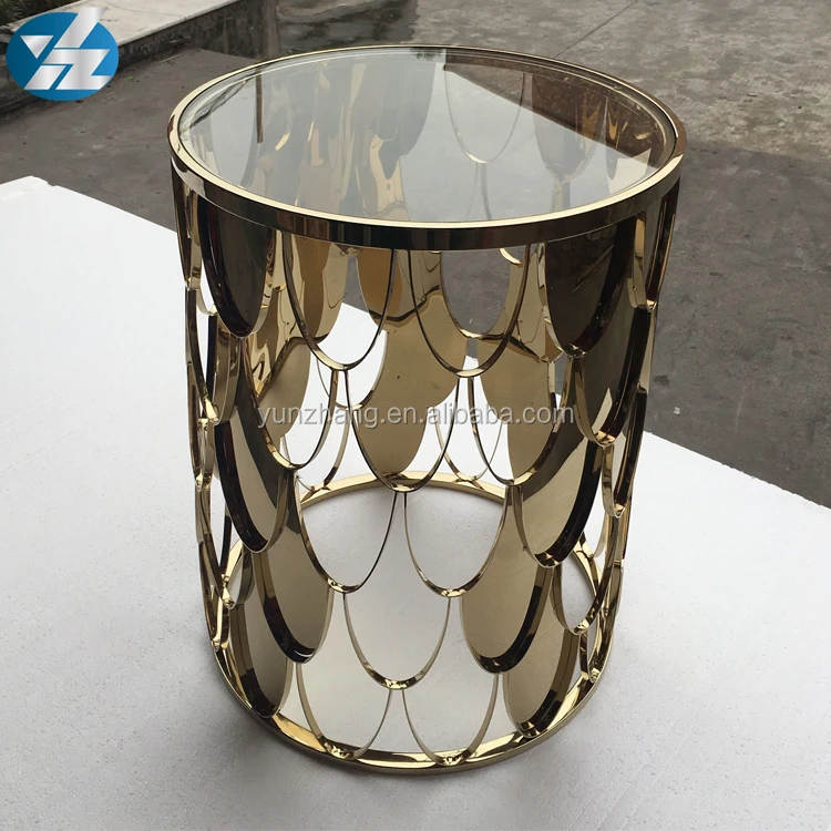 
Gold Carved Metal Base Mirror Low Mini Coffee Table 