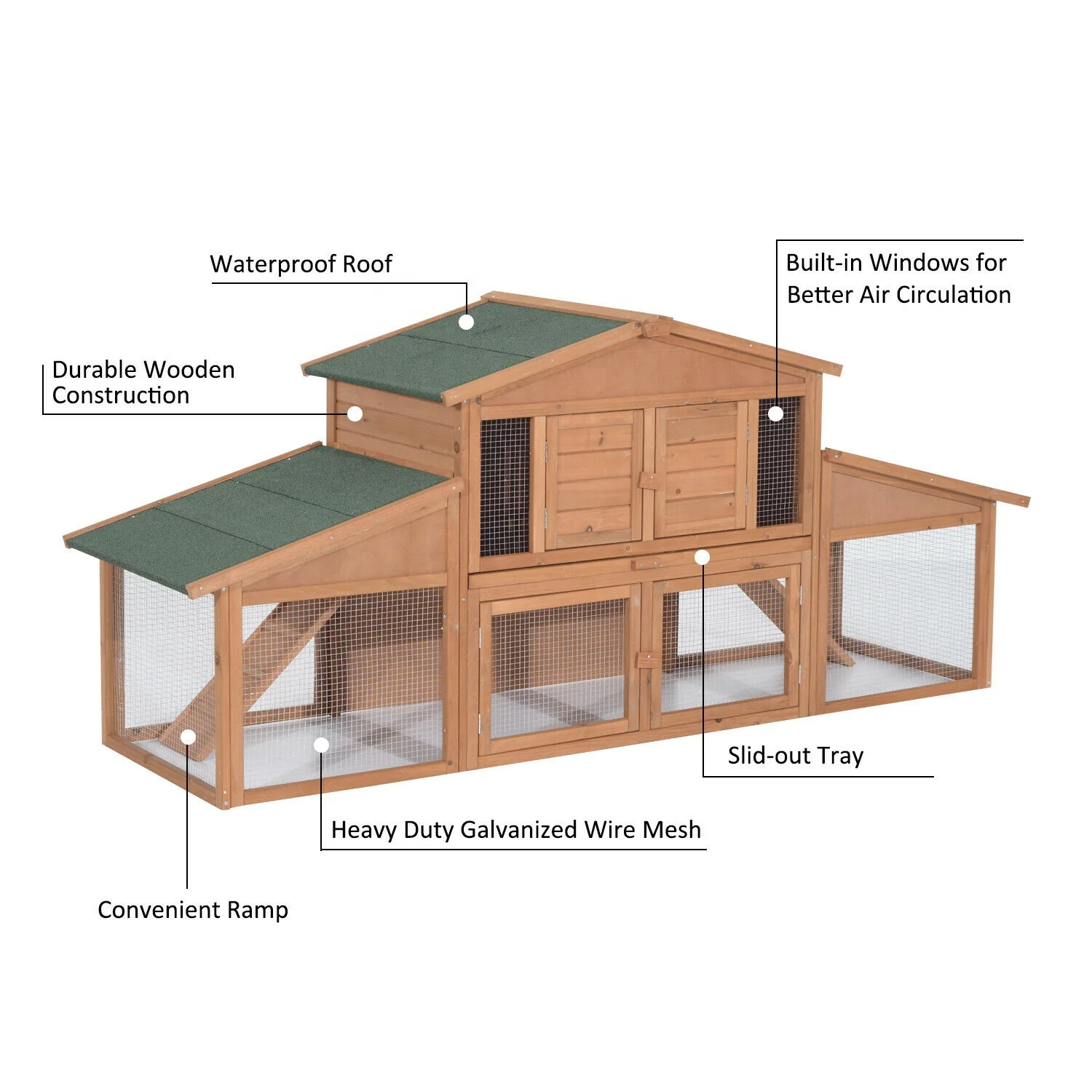 Deluxe Wooden Rabbit Hutch Large Cage Wood Hen House industrial Chicken Coop direct New