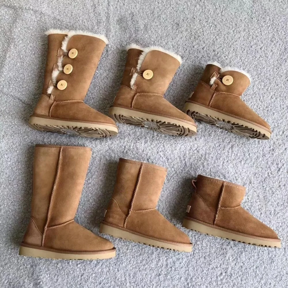 Wholesale High Quality Sheepskin boots Mini button Suede fur genuine leather  winter boots for women