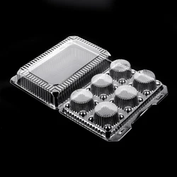 Disposable Bakery Plastic Hinged PET Blister 6 Hole Cupcake Container Boxes With Lid